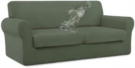Easy-Going 100% Dual Waterproof Oversized Loveseat Cover Stretch Soft Couch Cover for Dogs, Sofa Slipcover for 2 Separate Cushion Couch Leakproof Furniture Protector Grayish Green