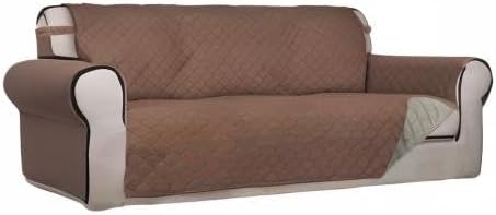 PureFit Reversible Quilted Sofa Cover, Water Resistant Slipcover Furniture Protector, Washable Couch Cover with Non Slip Foam and Elastic Straps for Kids, Dogs, Pets (Large, Brown/Beige)