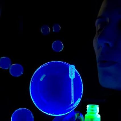 Atomic Bubbles: Tekno Bubbles - 2 Pack (1 Gold, 1 Blue) - 4oz Bottles, UV Blacklight Glow Bubbles, Glow Parties, Indoor & Outdoor, Kid Safe Non-Toxic