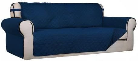 PureFit Reversible Quilted Sofa Cover, Water Resistant Slipcover Furniture Protector, Washable Couch Cover with Non Slip and Elastic Straps for Kids, Pets (Sofa, Navy/Navy)