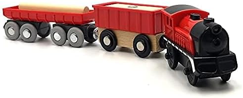 Battery Operated Cargo Train for Wooden Train Track Set Toys for Toddlers 3 4 5 Year Old Boys Kids Magnetic Couplings Construction site Fram Harbor Vehicle (Without Battery)