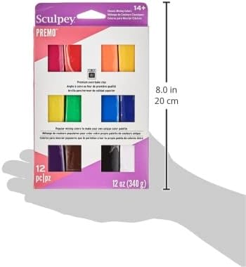 Sculpey Premo Classic Mixing Color sampler pack, 12 colors, Polymer Oven-Bake Clay, Non Toxic, 12 oz., Great for jewelry making, holiday, DIY, mixed media and home décor projects