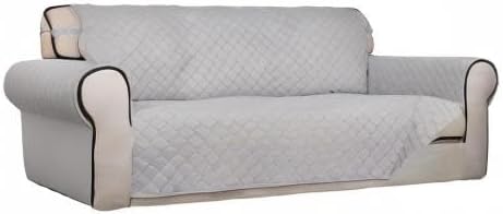 PureFit Reversible Quilted Sofa Cover, Water Resistant Slipcover Furniture Protector, Washable Couch Cover with Non Slip and Elastic Straps for Kids, Pets (Oversized Sofa, Light Gray/Light Gray)