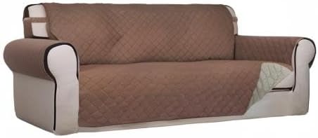 PureFit Reversible Quilted Sofa Cover, Water Resistant Slipcover Furniture Protector, Washable Couch Cover with Non Slip Foam and Elastic Straps for Kids, Pets (X Large, Brown/Beige)