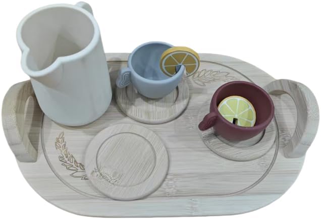 5PCS Baby Tea Set Tea Party Set for Kids Food Grade Silicone Tea Set Teapot Cups Kitchen Accessories Toy for Little Boys and Girls (Set 1)