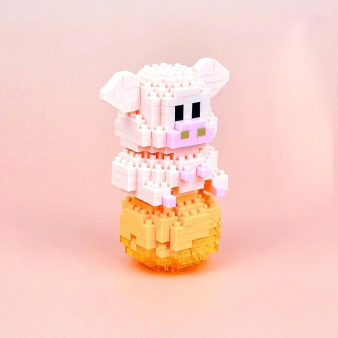 12 Mini Animals Building Blocks Sets Building Block Party Favor for Kids Small Zodiac Animals Pets Horse Dog Monkey Tiger Rabbit Dragon STEM Educational Toys for Boys Girls(Pig)