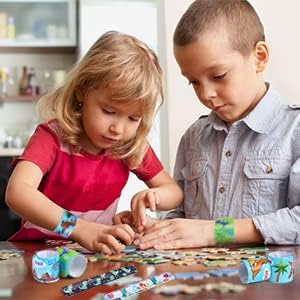 DERAYEE 24 Pcs Dinosaur Slap Bracelets for Kids, Jurassic Forest World theme Snap Bands Toy Gift Party Favor Supplies for Dino Party Bag
