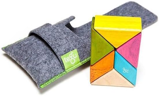 6 Piece Tegu Pocket Pouch Prism Magnetic Wooden Block Set, Tints