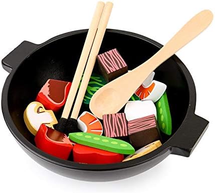 DANNI Children Wood Pretend Play Food Kitchen Toys Baby Simulation Chinese Finished Restaurant Casserole Vegetable Hot Pot Food Toy