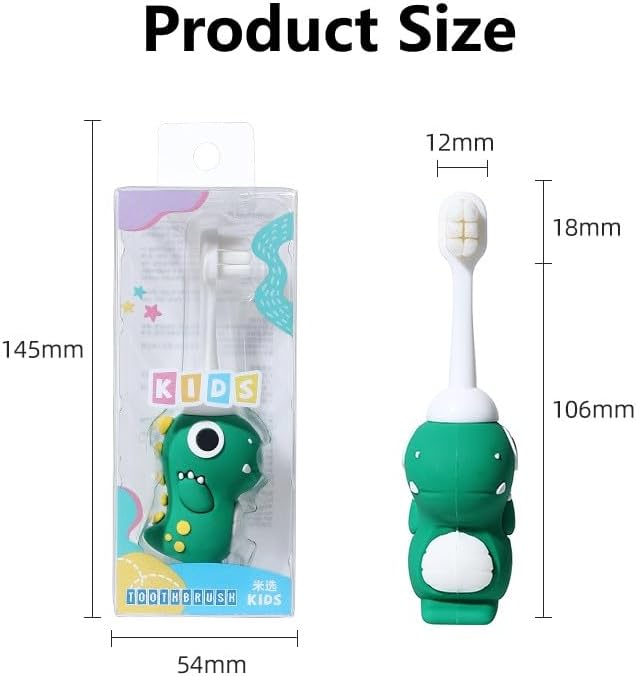 Neverfade Dinosaur Kids Toothbrush - Extra Soft Wide Head Toothbrush Tor Baby, 0.08mm Soft Filament Toddler Toothbrush for Kids 2-4,Make Brushing Fun and Protect Kids Delicate(Green)