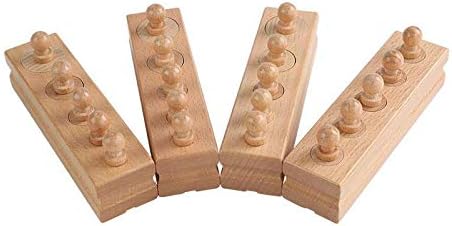 Adena Montessori Wooden Small Cylinders Block,Knobbed Cylinder Socket,Montessori Materials Wooden Cylinders Ladder Blocks,Sensorial Educational Tools Preschool Early Learning Toys for Kids (Set of 4)