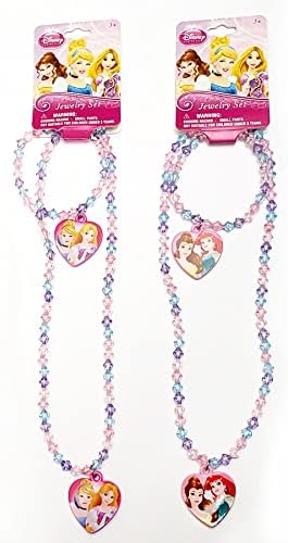 Disney Apron Pink Princess Beaded Charm Pendant 2 Necklaces and 2 Bracelets Kids Jewelry Set for Birthday Party Gift Favors