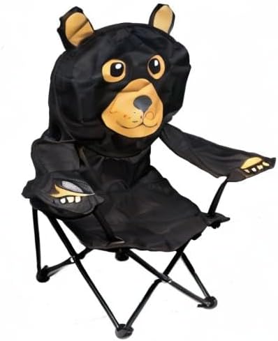 Kids Folding Camp Chair with Cup Holder and Carry Bag - Black Bear