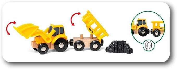 BRIO Construction Vehicles - Premium Wooden Toy Train Set | Fun and Educational | Easy Magnetic Couplings | FSC Certified Wood | Ideal Christmas or Birthday Gift
