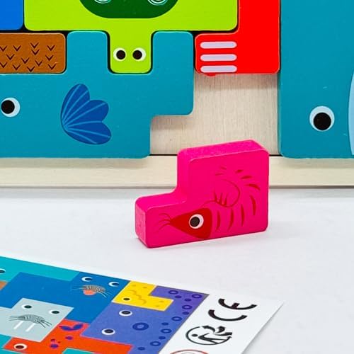 Wooden Blocks Puzzle Russian Blocks for Kids Age 3 4 5 Years Old, Children's Puzzle Game Board Learning Education Montessori Toddler Puzzle Wooden Toys for Kids Birthday Party Gift (Ocean)