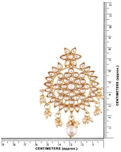 Aheli Ethnic Faux Kundan Drop Pearl Beads Dangle Earrings Maang Tikka Set Bollyood Fashion Jewelry for Women & Girls