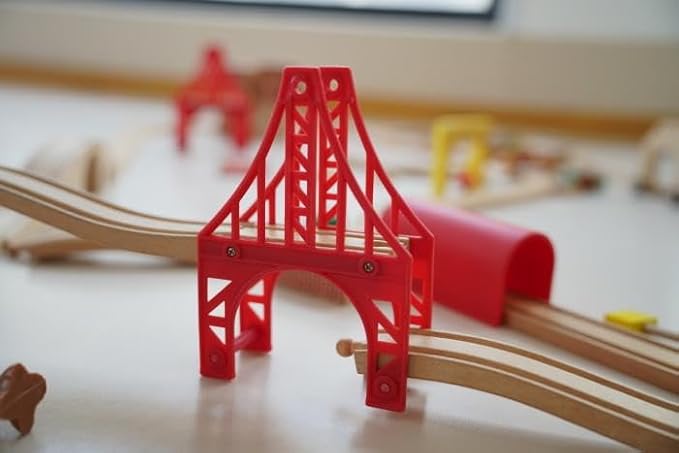 Wooden Train Bridges, 3 Suspension Bridge, Wooden Train Track Accessories, Wooden Train Track, Train Tracks Compatible with All Major Brands, Wooden Toys for Girls & Boys