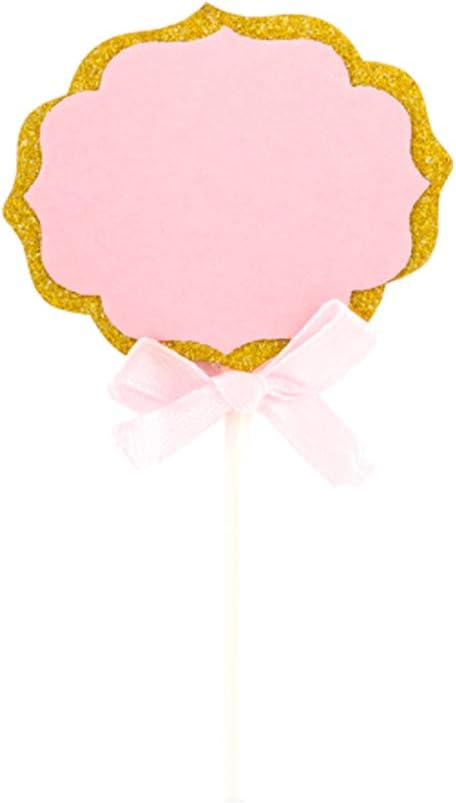Restaurantware Top Cake 4.5 X 2.5 Inch Cake Toppers 10 DIY Cake Topper Inserts - Durable With Glitter Detail Pink And Gold Paper Cake Decoration Birthday Baby Shower Wedding Supplies