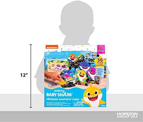 Horizon Group USA Baby Shark Ultimate Scratch ‘N Color Set, 56 Scratch Art Activities, Including Stickers, 3D Shapes & More, Scratch Art for Kids