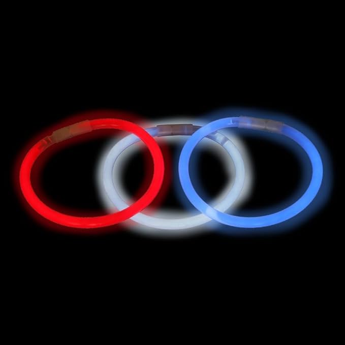 Greenbrier Play Glow Patriotic Glow Stick Bracelets and Connectors, 25-pc. Pack, Small, Blue