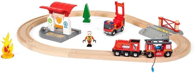 BRIO 33815 Rescue Firefighter Set | 18 Piece Train Toy Set with Fire Truck and Accessories | Kid-Friendly Wooden Tracks | Ideal for Toddlers Aged 3 and Up