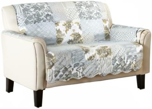 Patchwork Scalloped Printed Furniture Protector Stain Resistant Loveseat Cover (Loveseat, Grey)