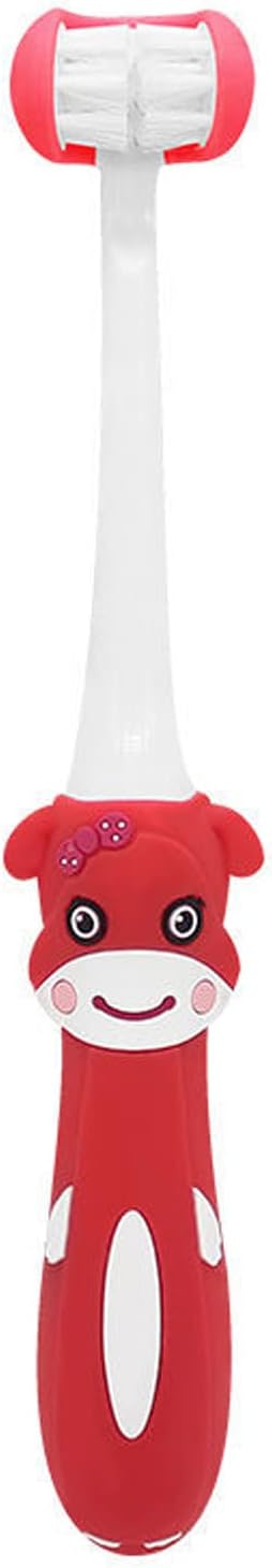 2 Pieces 3 Sided Toddler Toothbrush, Three Bristles for Kids Toothbrush, Autism Soft Bristles Toothbrush,Soft and Gentle for Complete Tooth and Gum Care (C4(Red+Orange) Kids)