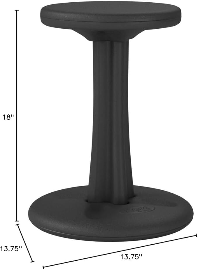 KORE DESIGN Wobble Stool Chair, Girls + Boys Kid Desk Stools, Ergonomic Small Office Chairs, Flexible Seating for Active Kids, ADD/ADHD, Classroom, School, Home, Pre-Teen (18.7in), Age 10-11 yr, Black