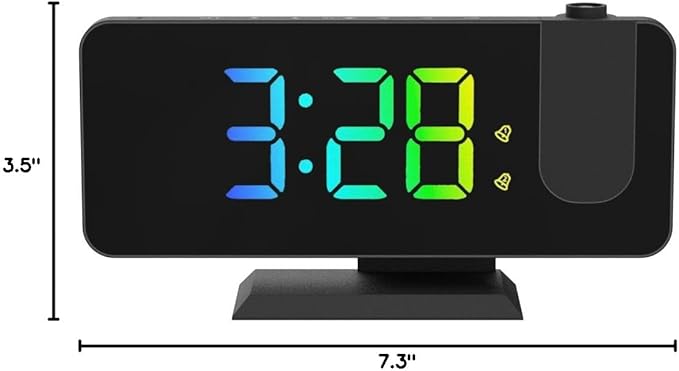 Projection Alarm Clock for Bedroom Ceiling,11 Colors RGB Digital Clock Large Display, 7.3'' Large Mirror Screen with Dual Alarm,5 Auto Dimmer,12/24H, Snooze,180°Projector on Ceiling