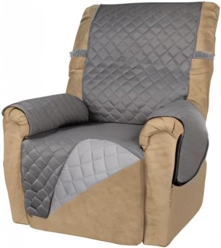 PureFit Reversible Quilted Sofa Cover, Water Resistant Slipcover Furniture Protector, Washable Couch Cover with Non Slip and Elastic Straps for Kids, Dogs, Pets (Small Recliner, Gray/Light Gray)