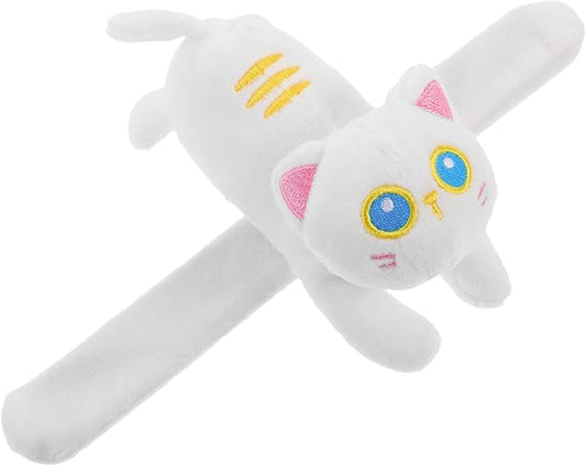 Vaguelly Cat Slap Bracelet,Stuffed Animal Slap Bracelets Adorable Plush Animals Huggers Slap Bracelets Interactive Toy for Kids Birthday Party Gifts White