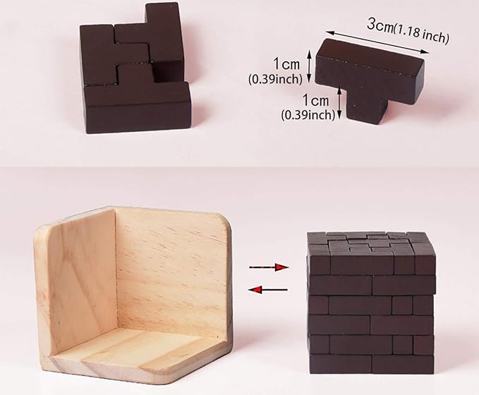 Wooden Brain Teaser Puzzle Cube Easter Basket Stuffers Wooden Puzzles T-Shaped Jigsaw Logic Puzzle Educational Toy for Kids and Adults by AHYUAN (Coffee)