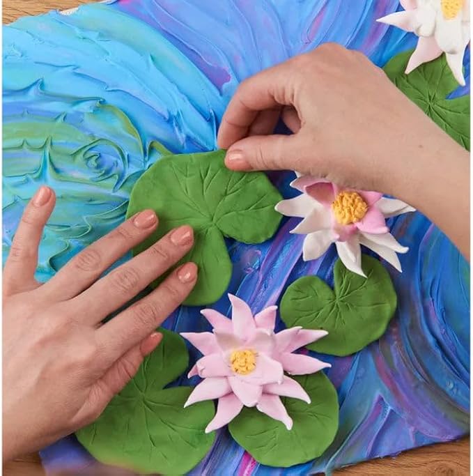 OKTO Art Kit Water Lilies | Arts & Crafts DIY Painting with Modeling Clay Kit for Painting | Painting Kits for Adults for Home Decoration | Air Dry Clay for Adults Fun Stuff Hobbies Kits
