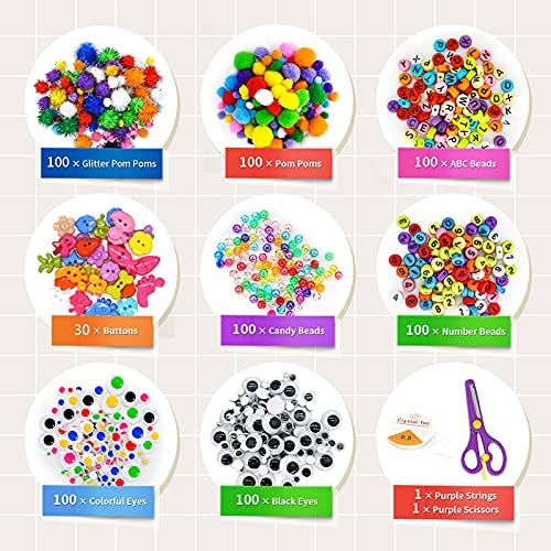 1000+ Pcs Art and Craft Supplies for Kids, Toddler DIY Craft Art Supply Set Included Pom Poms, Pipe Cleaners, Feather, Folding Storage Box - All in One for DIY Craft Set (Blue)
