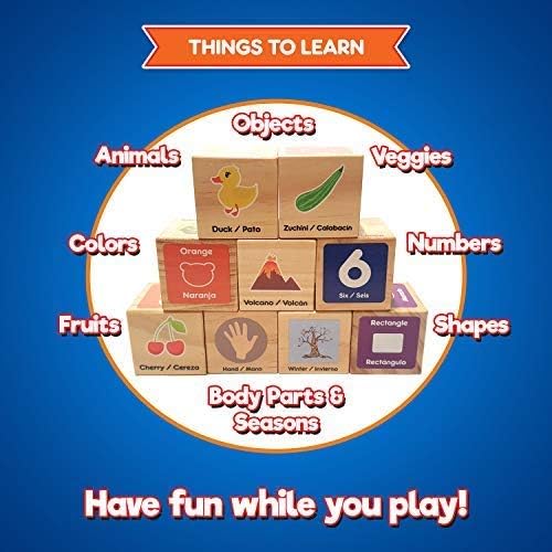 Alphabet Blocks Toys for Toddlers - Bilingual Educational Toys, Spanish Learning Toys, Stacking Toys with 30 Wooden Blocks and Toddler Learning Activities eBook
