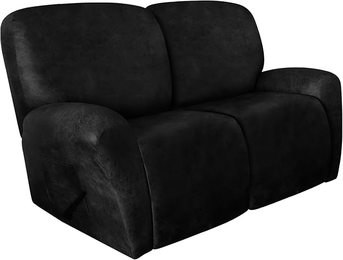 molasofa Loveseat Recliner Slipcover - 6 Pieces Stretch Leather Like Recliner Sofa Cover for 2 Seat Dual Reclining Loveseat Couch Furniture Protector with Elastic Bottom (Black)
