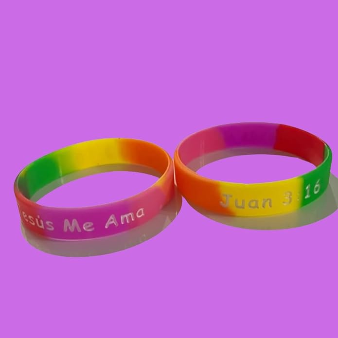 Spanish Jesus Loves, Me Jesus Me Ama, Juan 3:16, Religious Inspirational Christian Rubber Silicone Bracelets Small Spanish Party Favors Spanish Wristband Bulk (50 Count)