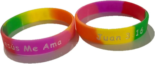 Spanish Jesus Loves, Me Jesus Me Ama, Juan 3:16, Religious Inspirational Christian Rubber Silicone Bracelets Small Spanish Party Favors Spanish Wristband Bulk (50 Count)