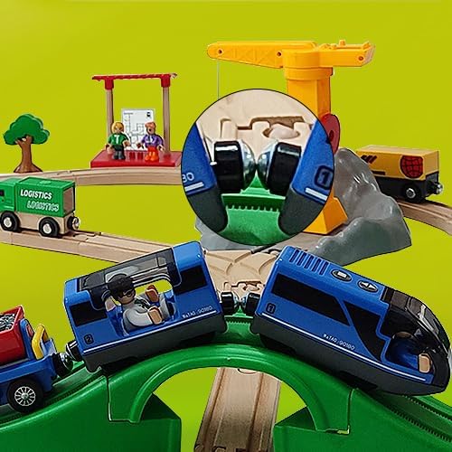 Battery Operated Train for Wooden Train Track Set Toys for Toddlers 3 4 5 Year Old Boys Kids Magnetic Couplings City Vehicle with Figures(Without Battery)