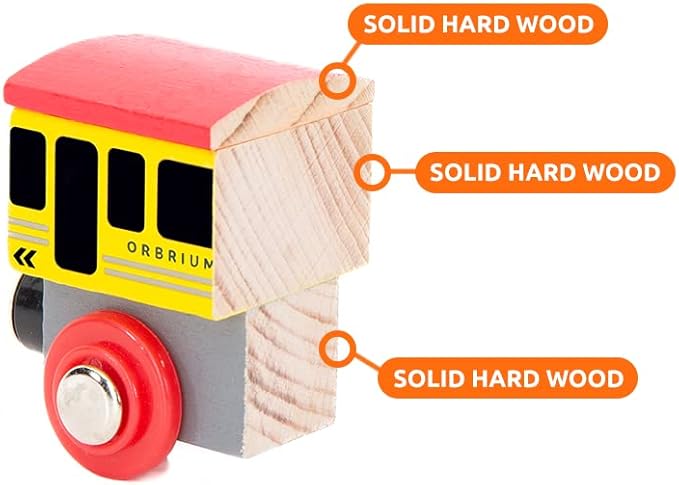 Orbrium 12 Wooden Train Cars Set with Wooden Storage Box with Box Cover Tunnel for 3,4,5,6,7 Years Old Compatible with Thomas & Friends Push-Along, Brio, IKEA, Imaginarium, Melissa and Doug