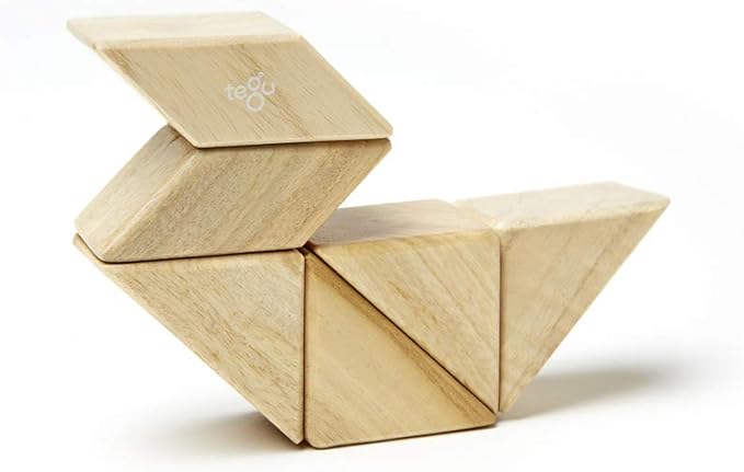 6 Piece Tegu Pocket Pouch Prism Magnetic Wooden Block Set, Natural