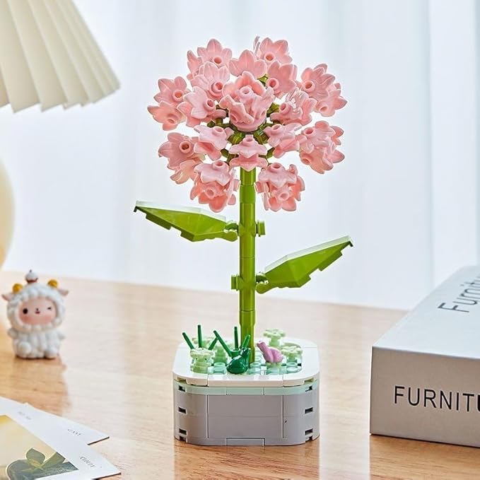 Flower Bouquet Building Set with Base, Flower Building Set Artificial Plant Flowers Building Blocks for Home Office Decor, Birthday Gifts, Desktop Trinkets Age 6+
