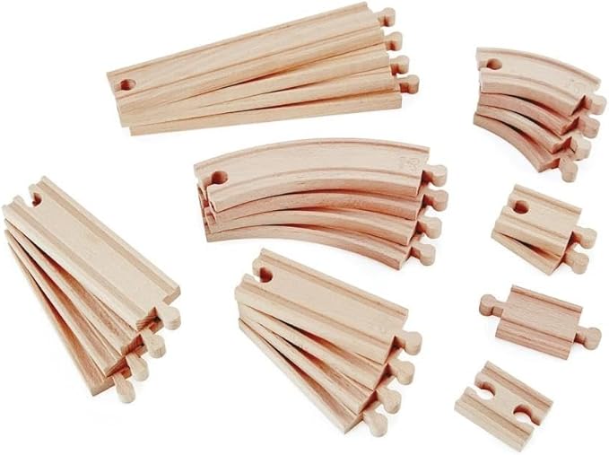 Hape 24 Pcs Wooden Railway Super Expansion Rail Pack| Compatible with Other Wooden Tracks