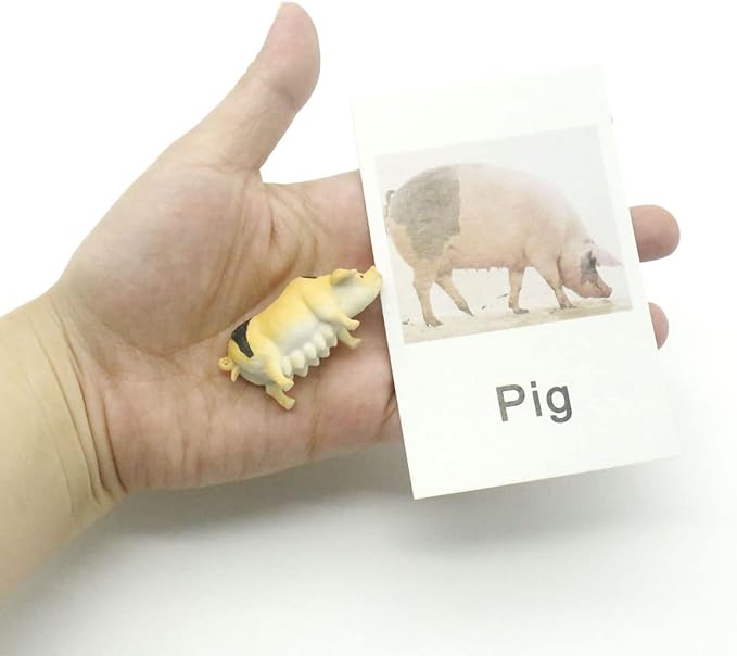 MEROCO Montessori Animal Match - Miniature Farm Animal Toy Figurines with Matching Cards Montessori Language Materials Preschool Learning Toy NEWT033