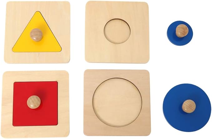 Thoth Montessori Single Shape Puzzle First Shapes Jumbo Wooden Puzzle Board Knob Wooden Puzzle Geometric Shape Puzzle Early Education Material Sensorial Toy for Toddler Shape & Color Sorter (4 pieces)