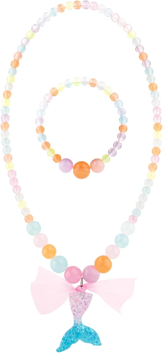 RR ROUND RICH DESIGN Kids Musical Jewelry Box for Girls Include Drawer and Pretty Jewelry Set with Cute Mermaid Theme - Beautiful Dream Tune Blue