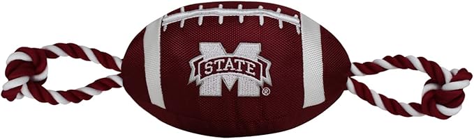 Pets First Mississippi State Football Dog Toy, Tough Quality Nylon Materials, Strong Pull Ropes, Inner Squeaker, Collegiate Team Color
