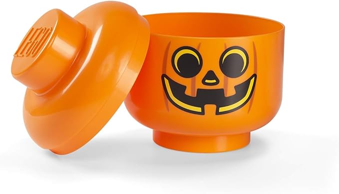 Room Copenhagen, LEGO Storage Heads Stackable Storage Container - Buildable Organizational Bins for Kid’s Toys and Accessories - 9.45 x 9.45 x 10.67in - Large, Pumpkin, Holds 500 Bricks