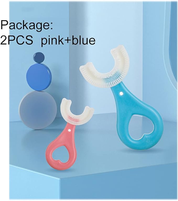 2 Pcs U-Shaped Kids Toothbrush, Premium Soft Manual Training Toothbrush for Kids 2-6 Years Old. (Pink)