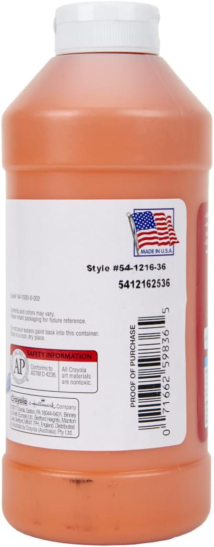 Crayola Premier Tempera Paint For Kids - Orange (16oz), Kids Classroom Supplies, Great For Arts & Crafts, Non Toxic, Easy Squeeze Bottle